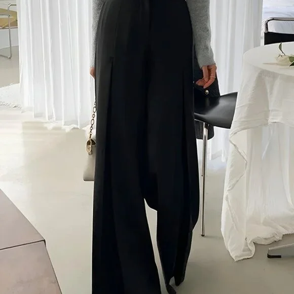 COMMENSE NEW WITH TAGS BLACK PLEATED HIGH WAIST WIDE LEG PANTS SLACKS TROUSERS - Picture 15 of 15